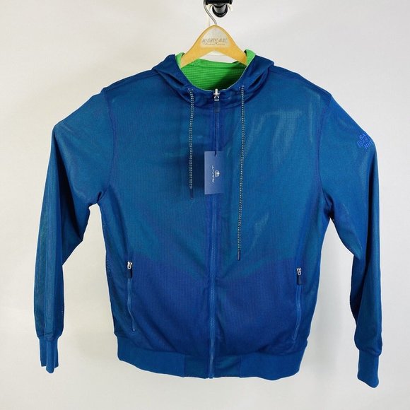 NWT GANT Blue & Green Reversible Polyester Full Zip Hooded Jacket Large L